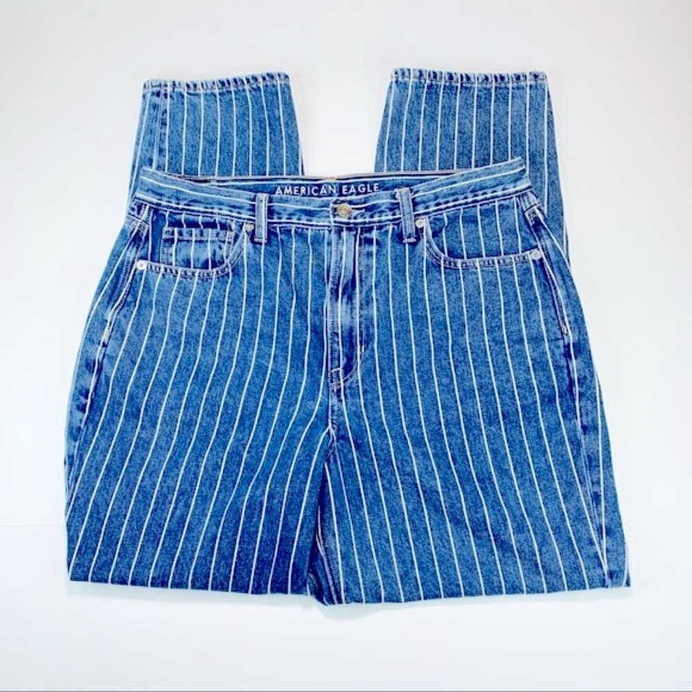 American Eagle MOM High Rise Jeans | Pin Stripes | 100% cotton | 12